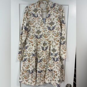Sail to Sable Cream and Blue Floral Tunic Flare Dress - NWT!